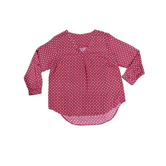 CCC Boho Chic Long Sleeve Geometric Print Red White Tunic Elegant Blouse Medium - Picture 5 of 6